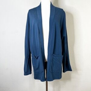 American Giant Women's French Terry Cardigan Made in USA‎ Blue Open Front Size S